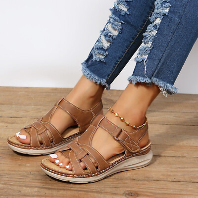 #ad Women Casual Orthopedic Wedge Sandals Ladies Summer Comfort Flat Shoes Size US $23.55