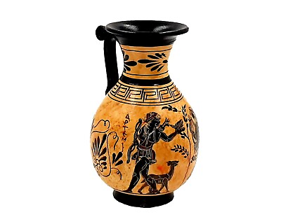 #ad Greek Vase 17cm Black figure Pottery shows God Dionysus and Goddess Artemis $58.30
