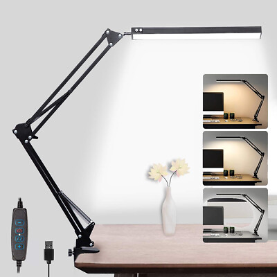 #ad LED Adjustable Swing Arm Lamp 3 Colors ModeArm Desk Light with Clamp Reading $20.90