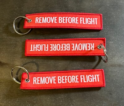 #ad 3 PACK Lot REMOVE BEFORE FLIGHT KEYCHAIN MADE in USA durable red canvas pilot $7.99