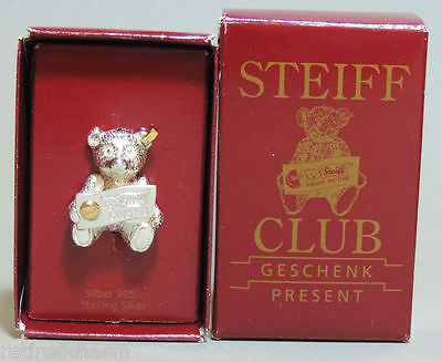 #ad ❤ STEIFF TEDDY BEAR 1993 CLUB PIN BROOCH 925 ALL Sterling Silver NRFB ❤ $64.89