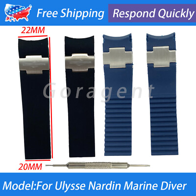 #ad 20*22mm Silicone Watch Strap Band For Ulysse Nardin Marine Diver Tool Black Blue $19.05