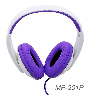 #ad White Purple Stereo Headphone w 40mm Speaker at 20Hz 20kHz Over Head On Ear $16.99