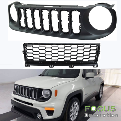 #ad For 2015 2019 Jeep Renegade Front Upperamp;Lower Grille Grill Matte Black Painted $73.94