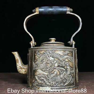 #ad 7.2quot; Old Chinese Silver Dynasty Palace Portable Dragon Phoenix Teapot Teakettle $163.40