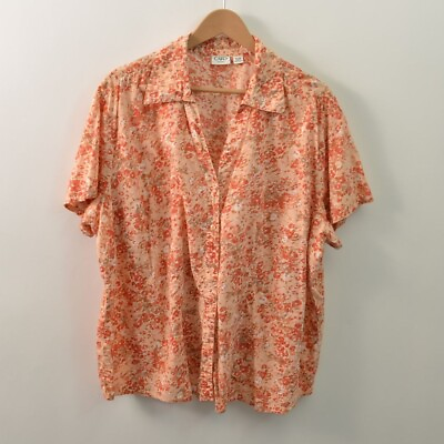 #ad Cato Button Front Shirt Womens 18 20W 2X Orange Floral Cotton Short Sleeve $10.98
