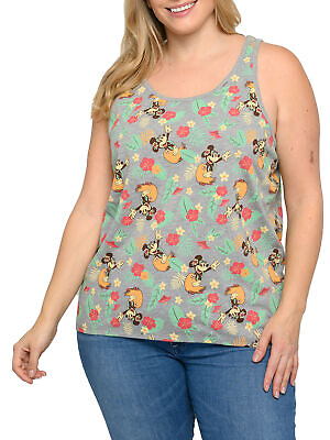 #ad Minnie Mouse Hula All Over Print Gray Tank Top Shirt Women#x27;s Plus Size Disney $21.99