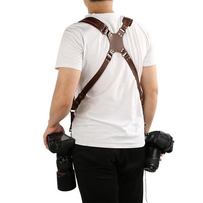 #ad Dual Leather Rivet Camera Strap Adjustable Shoulder Harness Accessory $41.99