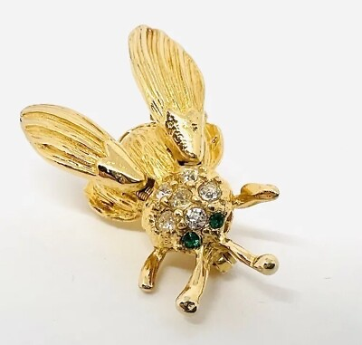 #ad En Tremblant Rhinestone Fly Insect Bug Brooch Trembling Wings Vintage Jewelry $38.50