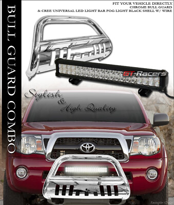 #ad For 05 15 Toyota Tacoma Chrome Bull Bar Bumper Guard w 120W CREE LED Fog Light $203.00