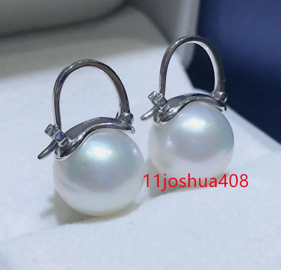 #ad Gorgeous AAA 10 11mm natural White south sea round pearl earrings 18k pure Gold $298.00