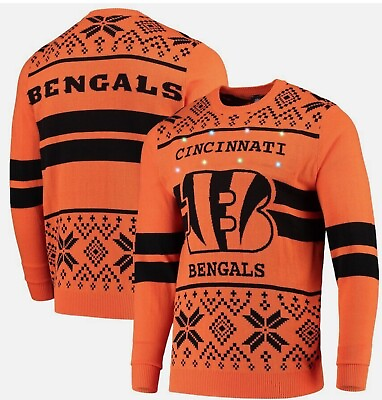 #ad Cincinnati BENGALS Official NFL FOCO 2 Stripe Big Logo Light Up Ugly Sweater S $32.00