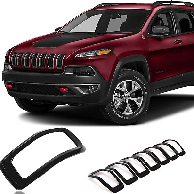 #ad 7pc Front Grille Grill Inserts Cover Trims Kit for Jeep Cherokee 2014 2018 Black $19.79