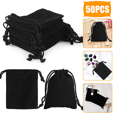 #ad #ad 50Pcs Black Velvet Drawstring Pouch Jewelry Gift Wedding Party Favors String Bag $11.48