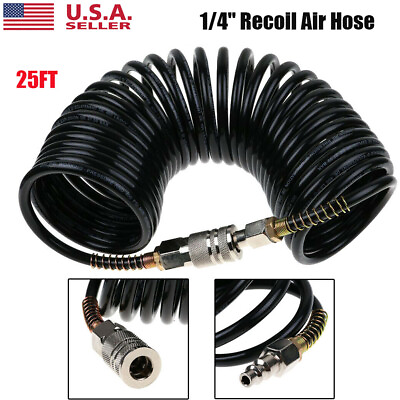 #ad 25ft 1 4quot; NPT Recoil Air Hose Re Coil Spring Ends Pneumatic Air Compressor Tool $9.99