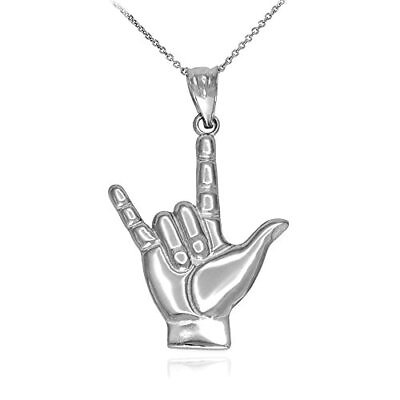 #ad 925 Sterling Silver I Love You Hand Sign Language Charm Pendant Necklace 18quot; $42.97