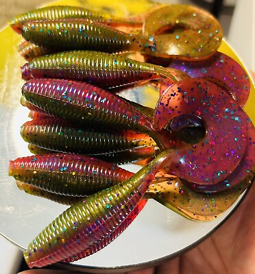 #ad 5” Fat Grub Tail 6 Pack Fishing Lure Oiled amp; Scented ZOMBIE FRUIT $6.99