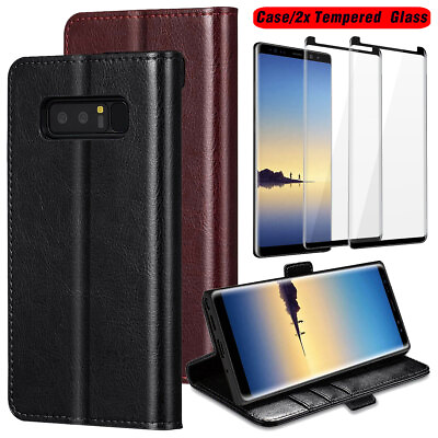 #ad For Samsung Galaxy Note 8 Leather Wallet Pouch Phone Case Cover Tempered Glass $13.99