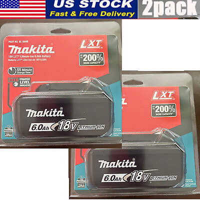Makita 18V Lithium Ion 6.0 Ah Batteries Pack of 2 BL1860B 2 NEW $109.89