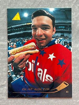 #ad 1995 96 Pinnacle OLAF KOLZIG quot;Mustard OLAF Hot Dogquot; Funny Real Hockey Card #134 $4.95