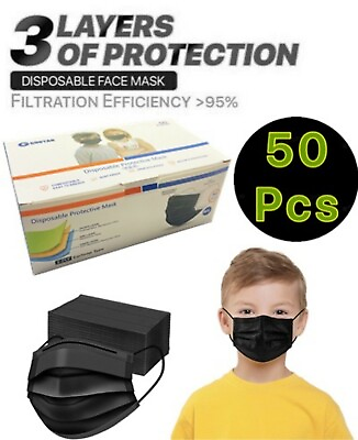 #ad #ad 50 PCS Black Kids Face Mask Mouth amp; Nose Protector Respirator Masks USA Seller $9.88