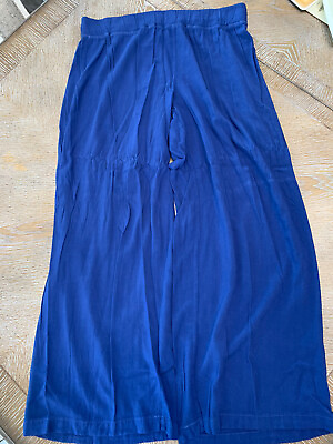 #ad FRESH PRODUCE Wide Leg Rayon Pants Elastic Waist 30” Large Royal Blue Inseam 27” $22.00