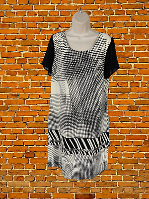 #ad WOMENS NEXT TALL SIZE UK 14 T BLACK MONOCHROME ABSTRACT WORK SHIFT PARTY DRESS GBP 11.99