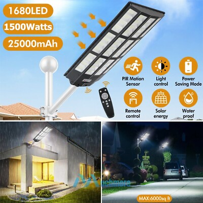 #ad Commercial 2000W LED Solar Street Light IP67 Dusk to Dawn Parking Lot LightPole $13.67