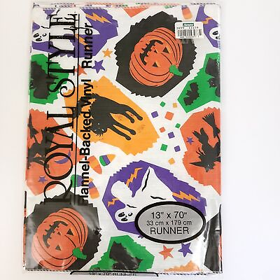 #ad Vintage NOS Royal Style Halloween Flannel Backed Vinyl Table Runner 13x70quot; $10.42