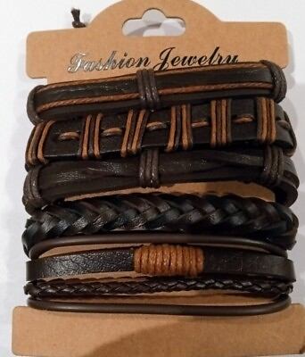 #ad Stacked Genuine Multi Strand  Leather Bracelet Adjustable 5 Bracelets  Cuff   $10.00