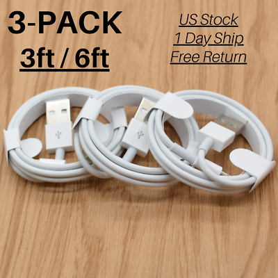 #ad 3Pack USB Cable 3 6FT For iPhone 11 Pro X XR 8 7 6 6s Plus 5 Fast Charge Charger $7.50