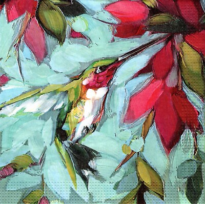 #ad 2 Paper Beverage Napkins for Decoupage Mixed Media Colibri floral hummingbird $2.10