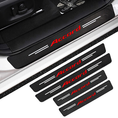 #ad 4pcs For Honda Accord Carbon Fiber Car Door Sill Plate Protector Cover Sticker $9.99