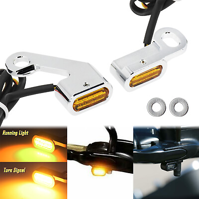 #ad 2x Chrome LED Turn Signal Indicator Light w Amber Lens Fits For Harley Touring $11.69