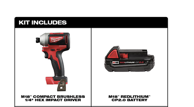 #ad Milwaukee 2850 20 M18 Brushless 1 4quot; Hex Impact Driver 18V 2AH Li Ion Battery $108.00