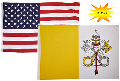 #ad 2x3 2#x27;x3’ Wholesale Set 2 Pack USA American amp; Vatican City Flag Banner $12.88