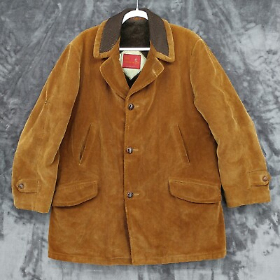 #ad Vtg Sears Traditional Coll Acrilan Warm Coat Caramel Brown Corduroy Lined Men 48 $24.99