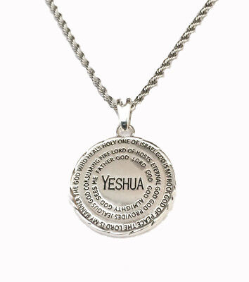 #ad Silver Plated Yeshua Medallion Names of God Pendant Necklace $15.55