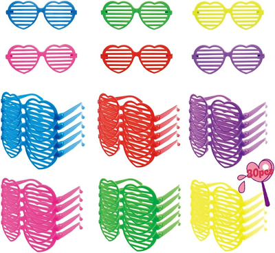 #ad 30 Pack Heart Shaped Shutter Glasses Plastic Shutter Sunglasses Eyewear for Kid $20.88