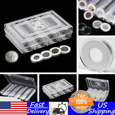 #ad 60PCS PLASTIC CLEAR COIN CAPSULES CASE HOLDER FOR COINS SIZE from 19mm to 41mm $12.74