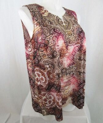 #ad Catherines Size 2X Brown Print Polyester Embellished Tank $16.99