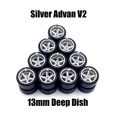 #ad 5x Silver Advan V2 13 13mm DEEP DISH Wheels Rubber Tires for 1 64 H0T Wheelz $20.00