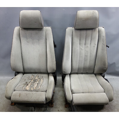 #ad Damaged 86 91 BMW E30 3 Series Coupe Sedan Front Sport Seat Pair Silver Cloth $836.50