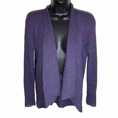 #ad Eileen Fisher Open Cardigan Diagonal Air Ribbed Washable Wool Purple Sz PM $31.99