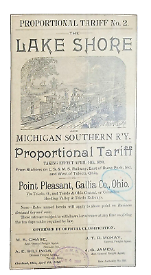 #ad APRIL 1890 LAKE SHORE AND MICHIGAN SOUTHERN RAILWAY PROPORTIONAL TARIFF #2 $75.00