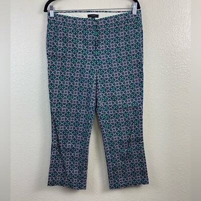 #ad J.Crew Campbell Ankle Cropped Pant Women Sz 6 Tall Green Pink Lattice Medallion $25.00
