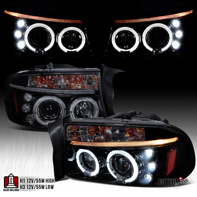 #ad Fit 1997 2004 Dakota 1998 2003 Durango Black Smoke LED Halo Projector Headlights $124.99