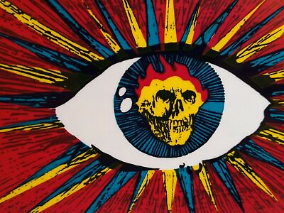 #ad Grateful Dead Car Window Decal 1980s Flaming Skull Inside Large Eyeball Groovy $17.20