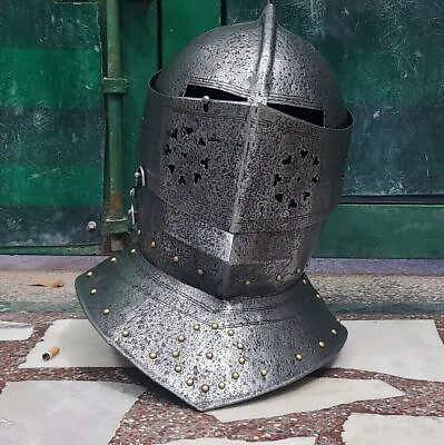 #ad Medieval Knight Tournament Close Armor Helmet Replica Solid Steel Decorative C $252.51
