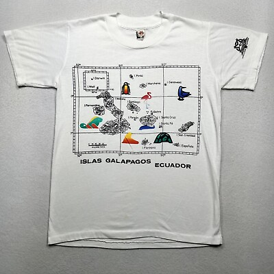 #ad VINTAGE Galapagos Island Art Tee Map Single Stitch T Shirt Ecuador Graphic Sz M $17.43